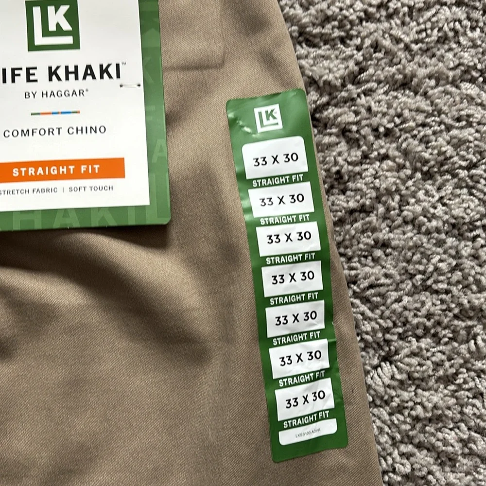 Haggar Men's Life Khaki Comfort Chino Flat Front Pant, Medium Khaki, 33x30